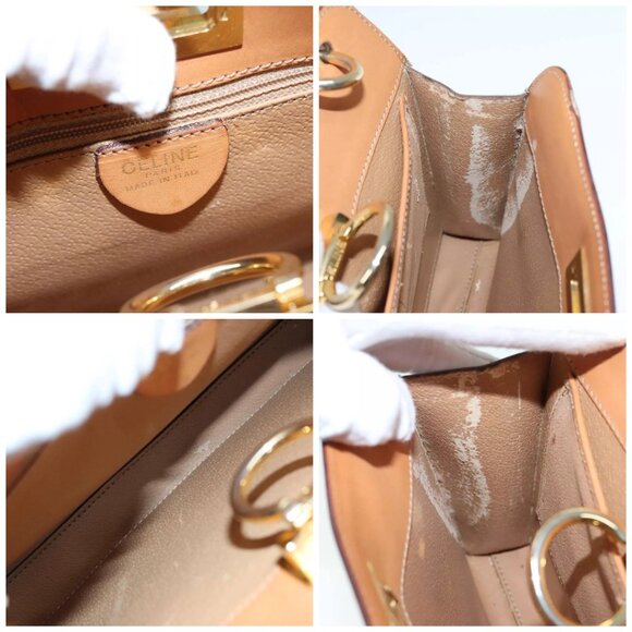 CELINE Macadam Canvas Hand Bag Beige Gold Auth 90219 - Picture 15 of 16